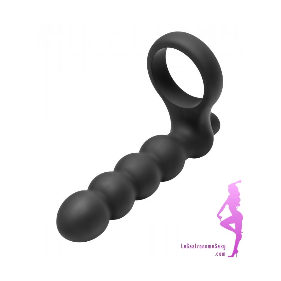 29.95€ - Cockring Double fun : avec gode vibrant pour double pénétration  anale et vaginale