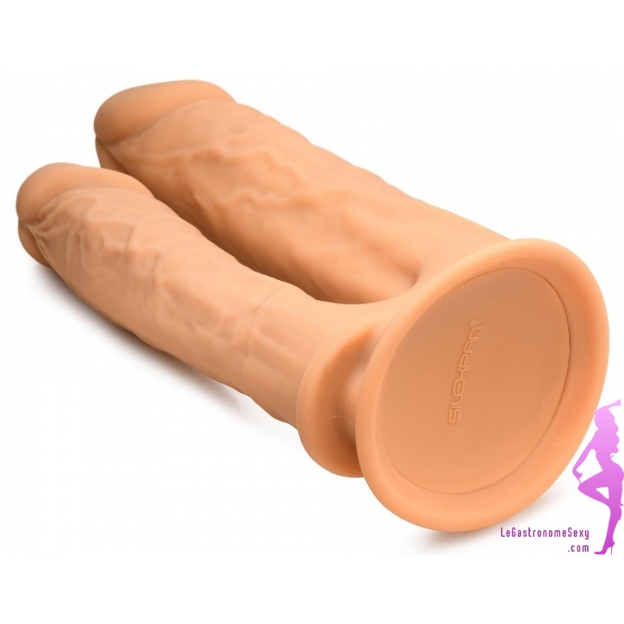 72.21€ - Gode Ventouse double pénétration 20 et 15 cm de long, silicone  soft flexible