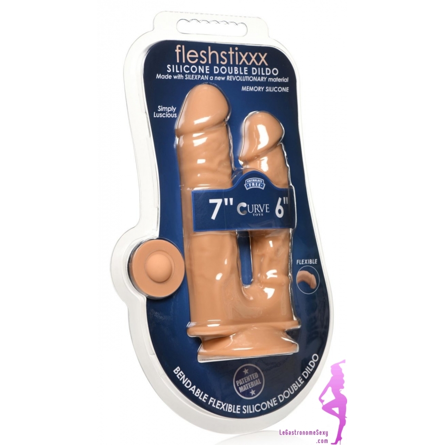 72.21€ - Gode Ventouse double pénétration 20 et 15 cm de long, silicone  soft flexible